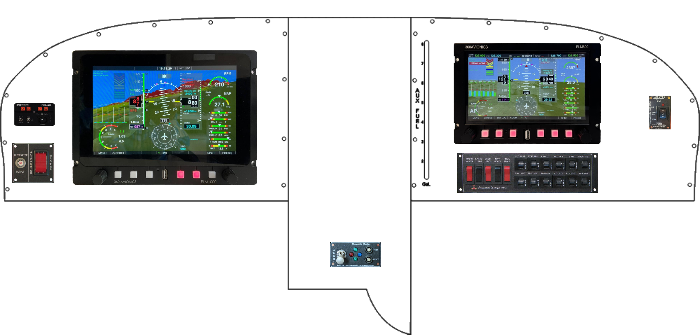 Glasair II panel designed in the Panel Designer